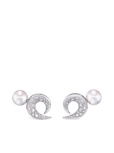 Tasaki 18kt White Gold  Atelier Cove Diamond And Pearl Earrings In Silver