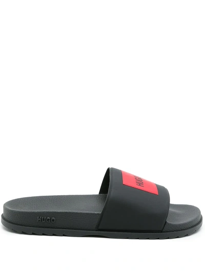 Hugo Boss Logo-print Detail Pool Slides In Black