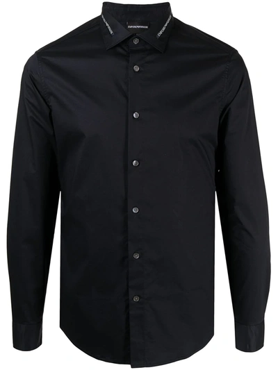 Emporio Armani Shirt With Polo-style Collar With All-over Jacquard Lettering In Black