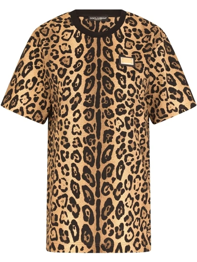 Dolce & Gabbana Leopard-print Short-sleeve T-shirt In Braun