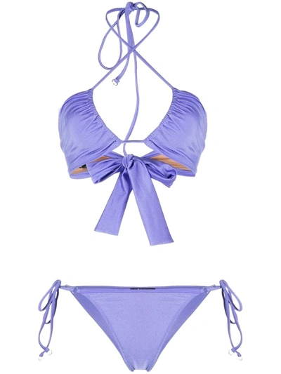 Noire Swimwear Reverse Triangle Cup Bikini Set In Purple