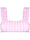 Ephemera Pink Gingham Ruffle-trimmed Bikini Top In Pink