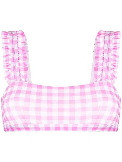 Ephemera Pink Gingham Ruffle-trimmed Bikini Top