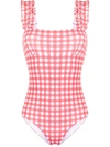 Ephemera Checked Ruffle-trimmed Swimsuit In Pink