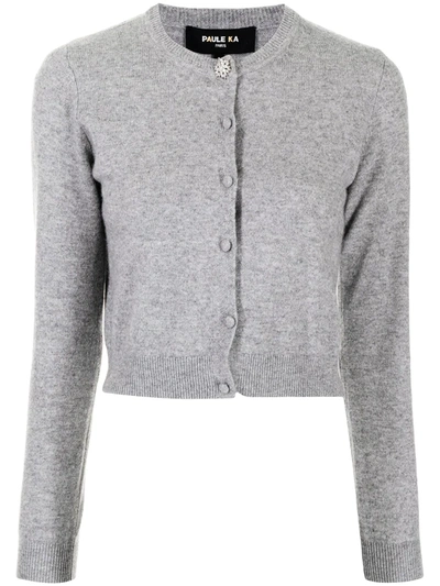 Paule Ka Crystal-buckle Cashmere Cardigan In Grey