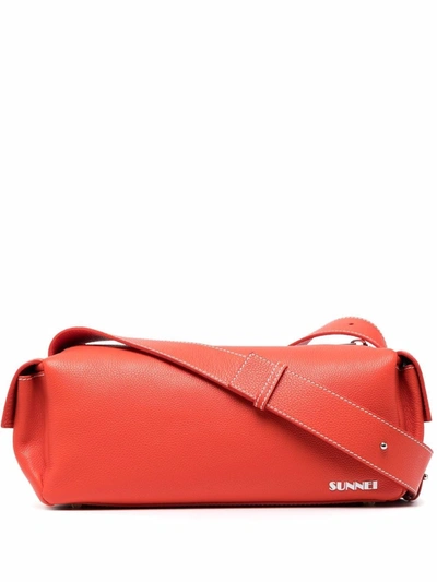 Sunnei Logo Zipped Shoulder Bag In Orange