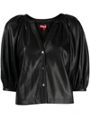 STAUD CROPPED FAUX-LEATHER SHIRT