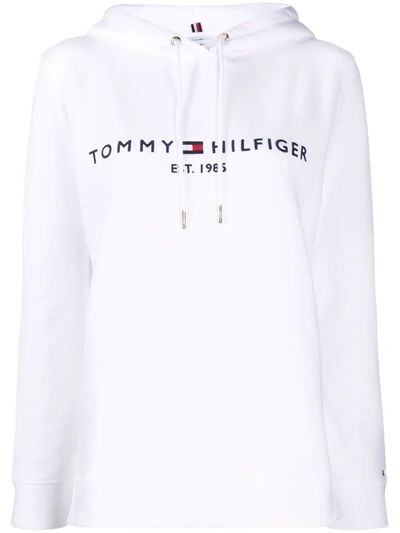 Tommy Hilfiger Logo-print Drawstring Hoodie In White