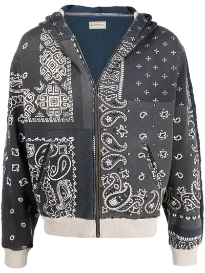 Kapital Fleece Bandana-print Zipped Hoodie In Blue