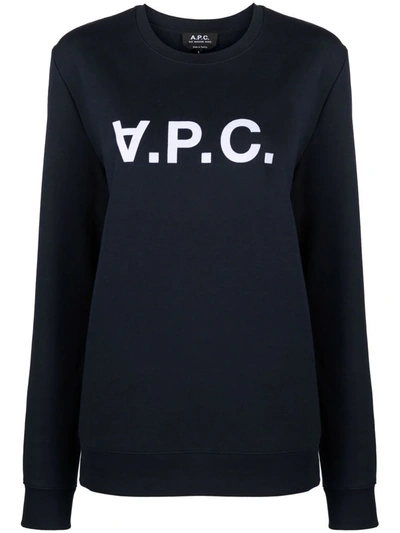 Apc Crew Neck Sweatshirt In Blue Cotton