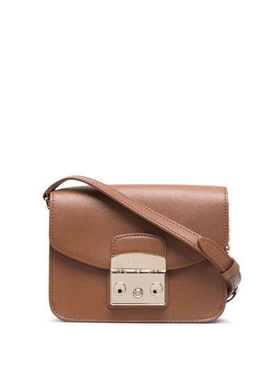 Furla Pebbled Leather Crossbody Bag In Braun