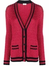 Saint Laurent Striped Metallic Cable-knit Cardigan In Rot