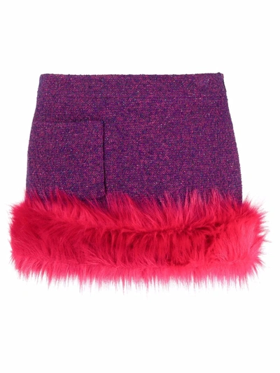 Saint Laurent Fur Hem Embellished Short Skirt In Pink