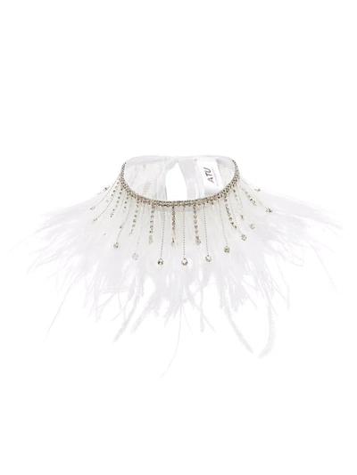 Atu Body Couture Feather And Crystal Neckalce In White