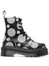 Dr. Martens White Polka Dot Jadon Platform Boots In Schwarz