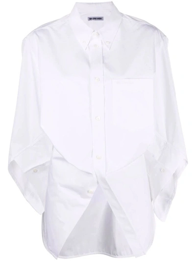 Balenciaga Swing Twisted Oversize Poplin Shirt In White