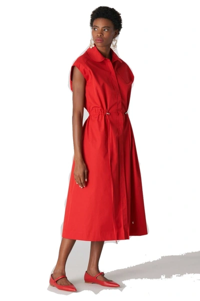 carolina herrera red shirt dress Carolina Herrera Drawstring Waist Midi Shirt Dress In Red