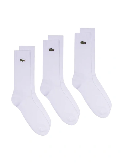 Lacoste Pack Of 3 Embroidered Logo Socks In White