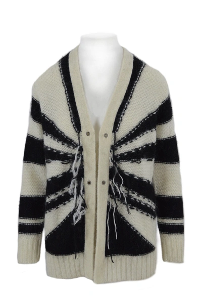 John Richmond Colour-block Intarsia Knit Cardigan In Weiss