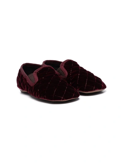 Pèpè Kids' Velvet-effect Slippers In Red