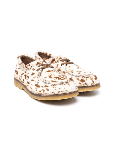 Pèpè Kids' Cow-print Lace-up Ballerinas In Neutrals