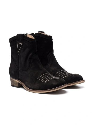 Two Con Me By Pépé Teen Signature-stitiching Ankle Boots In Black