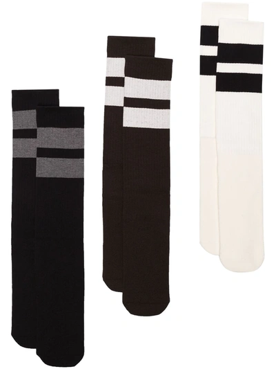 Neighborhood Three-pack Striped Socks In Black