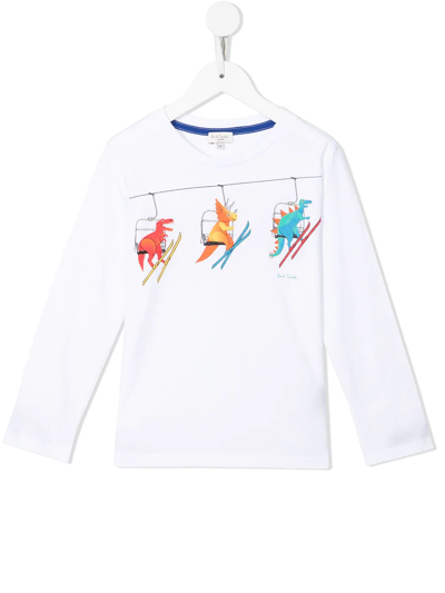 Paul Smith Junior Kids' Dinosaur-print Long-sleeve T-shirt In P Bianco