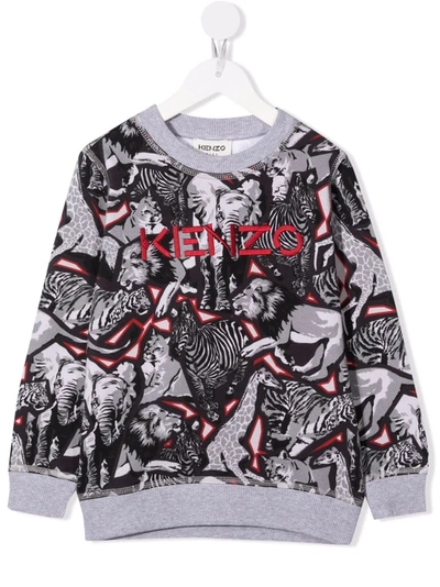 Kenzo Kids' Logo-embroidered Graphic-print Sweatshirt In Grey