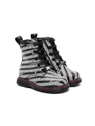 Givenchy Kids' Chain-print Ankle Boots In Black