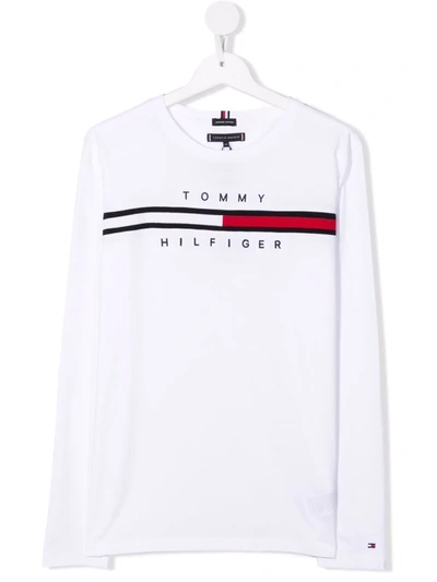 Tommy Hilfiger Junior Teen Logo-print Long-sleeve T-shirt In White