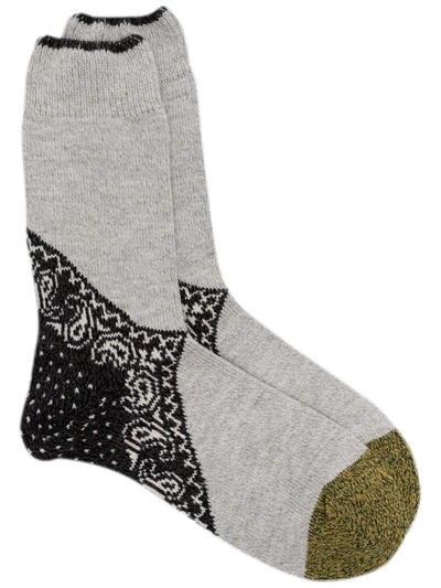Kapital Embroidered Knit Socks In Grey