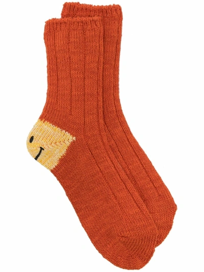 Kapital Teen Embroidered Socks In Orange