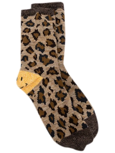 Kapital Leopard Print Knit Socks In Brown