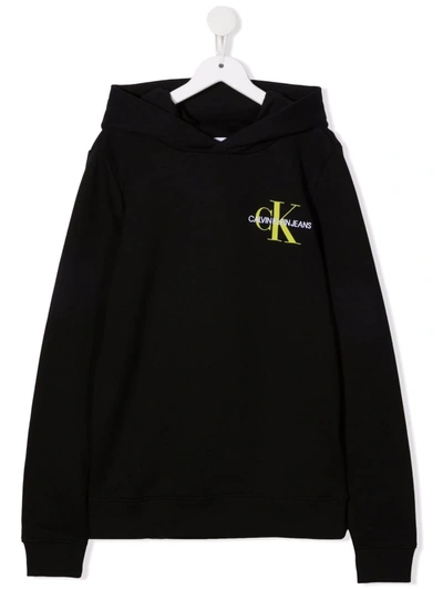Calvin Klein Kids' Embroidered Logo Cotton Hoodie In Black