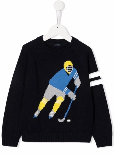 Il Gufo Kids' Hockey Player-pattern Virgin Wool Jumper In Blue
