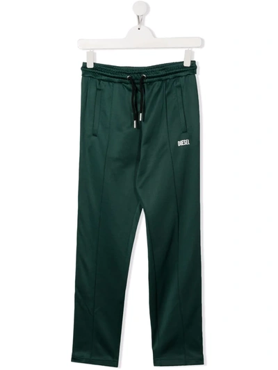 Diesel Teen Logo-print Drawstring Track Trousers In Green