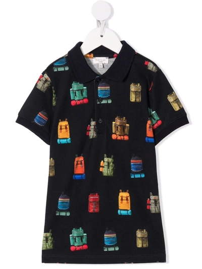 Paul Smith Junior Kids' All Over Print Cotton Polo Shirt In Navy,мульти