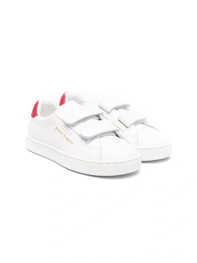 Palm Angels Kids' Logo-print Touch-strap Sneakers In White