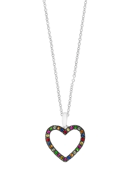 Effy Silver Sapphire Heart Pendant Necklace In Multi