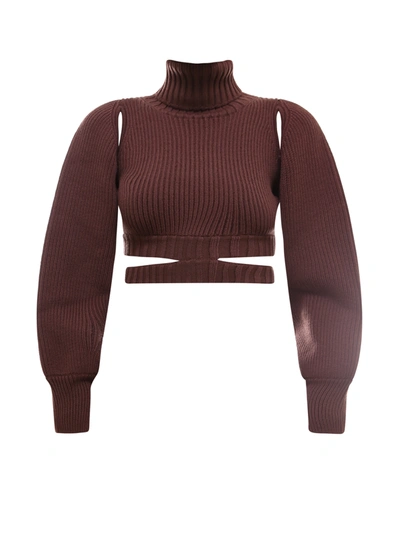 Adamo Ribbed Crop Sweater In Brown