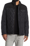 Cole Haan Mixed Media Faux Shearling Lined Diamond Quilted Jacket In Black