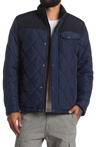 Cole Haan Mixed Media Faux Shearling Lined Diamond Quilted Jacket In Navy