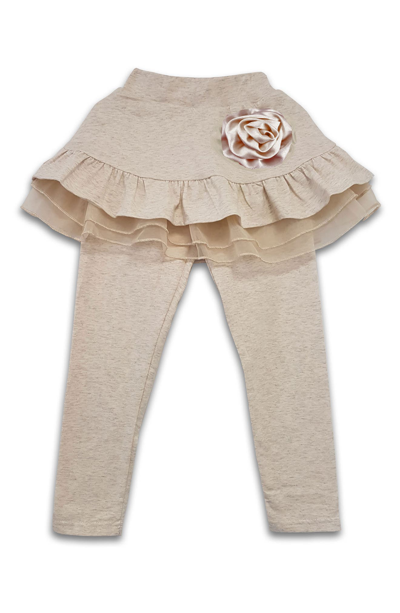 Joe-ella Kids' Rosette Appliqué Skirted Leggings In Oatmeal
