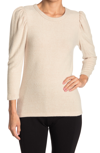 Renee C Puff Sleeve Crew Neck Top In Oatmeal