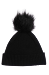 Nordstrom Rack Faux Fur Cashmere Pompom Beanie In Black Rock