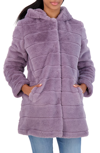 Sebby Hooded Faux Fur Jacket In Lilac