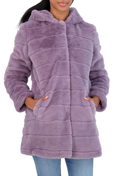 Sebby Hooded Faux Fur Jacket In Lilac
