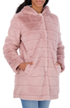 Sebby Hooded Faux Fur Jacket In Blush
