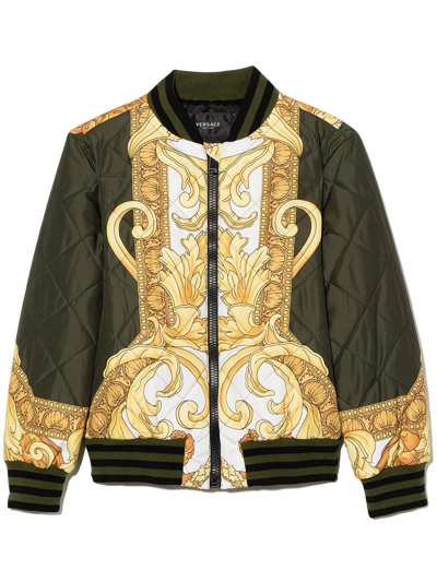 Versace Baroque Pattern-print Padded Jacket In Gold